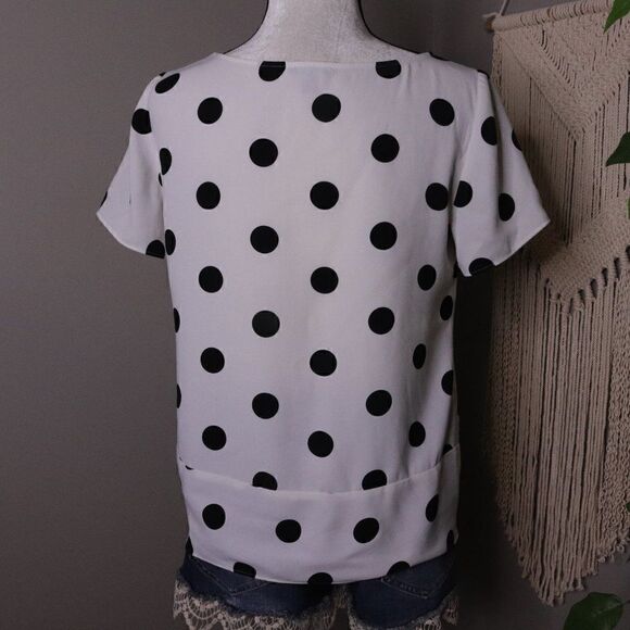 Ann Taylor | Short Sleeve Polka Dot Tie Blouse - Picture 4 of 6